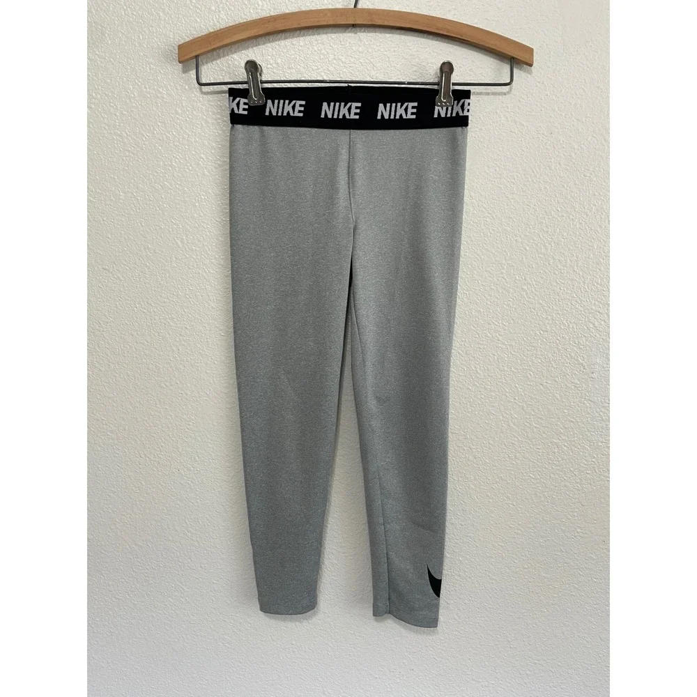 Nike‎ Dri-FIT Leggings Kids 6X Gray Excellent Logo Waistband Tights B293-042